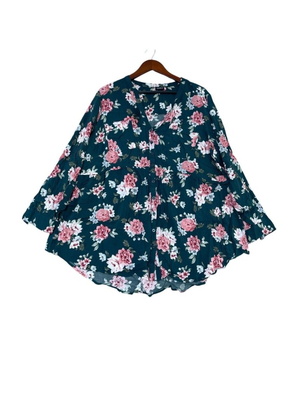 Torrid Women's 4X  Green Floral Button Front Blouse Rayon C0791